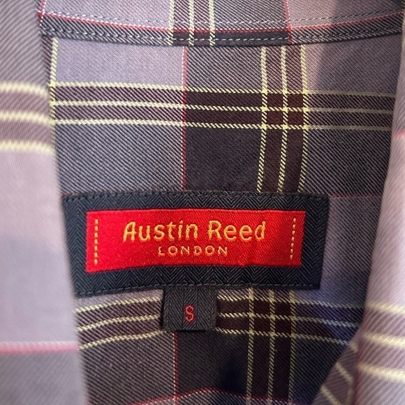 AUSTIN REED LONDON LONG SLEEVE COLLARED BUTTON DOWN DRESS SHIRT LAVENDER PLAID - Picture 4 of 6